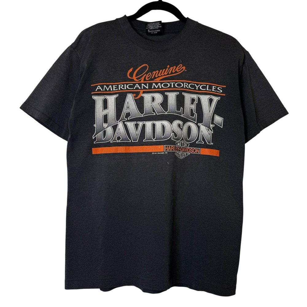 Vintage 1990 Harley Davidson BLack Holoubek T-Shirt Sz M 90s 50/50